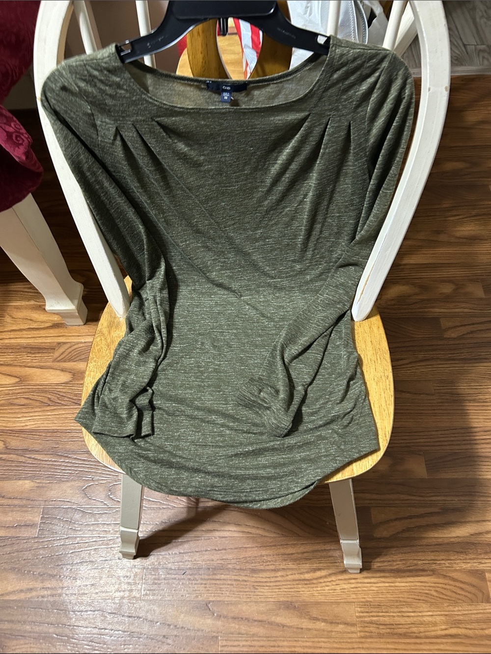 GAP Olive Green Long Sleeve Pleat-Front Top